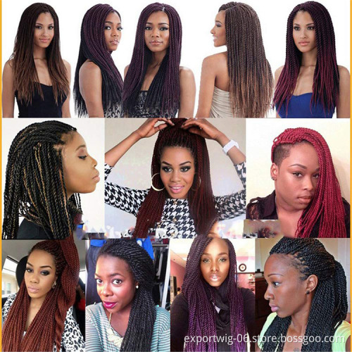 Senegalese Twist Crochet Hair Extension Pre-looped Senegalese Twists Braiding Hair Ombre Color Synthetic Fiber  24inch